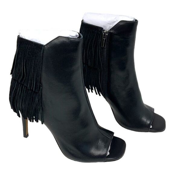 Vince Camuto Black Fringe Amenala Heel Bootie Size 8.5 NWT $179 MSRP - Picture 2 of 7